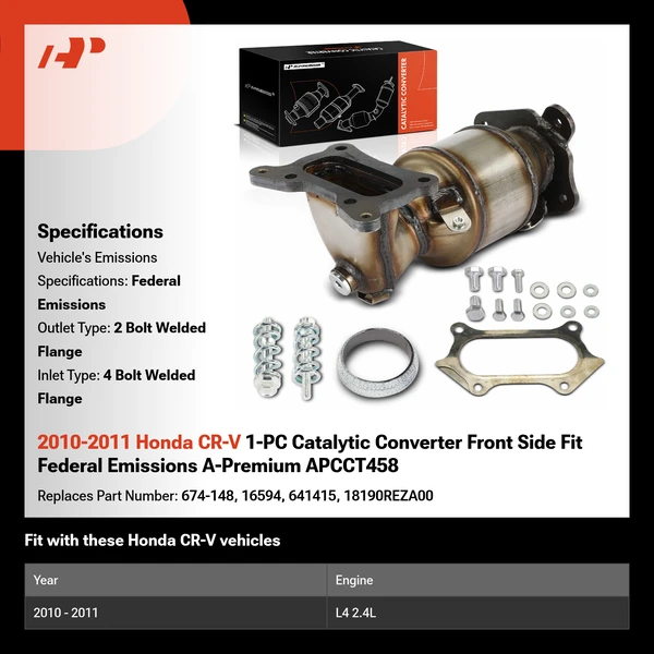 2010-2011 Honda CR-V 1-PC Catalytic Converter Front Side Fit Federal Emissions A-Premium APCCT458