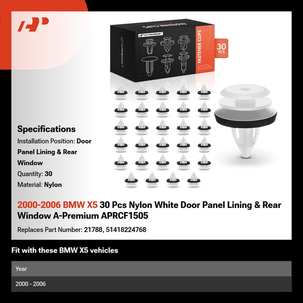 2000-2006 BMW X5 30 Pcs Nylon White Door Panel Lining & Rear Window A-Premium APRCF1505