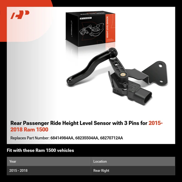 Rear Passenger Ride Height Level Sensor with 3 Pins for 2015-2018 Ram 1500