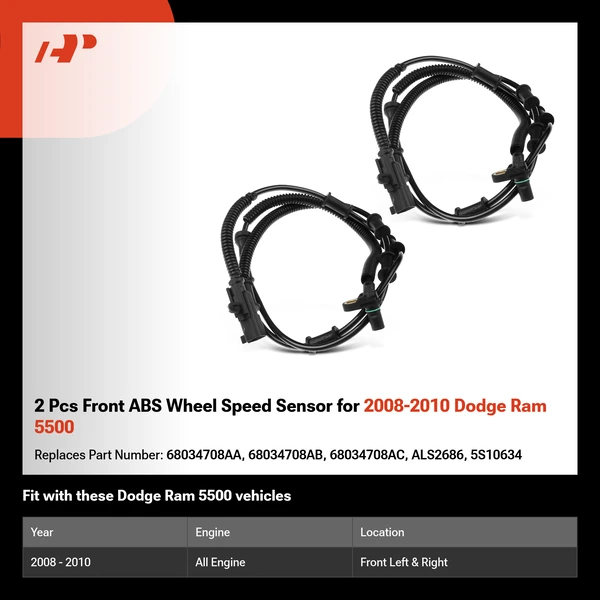 2 Pcs Front ABS Wheel Speed Sensor for 2008-2010 Dodge Ram 5500