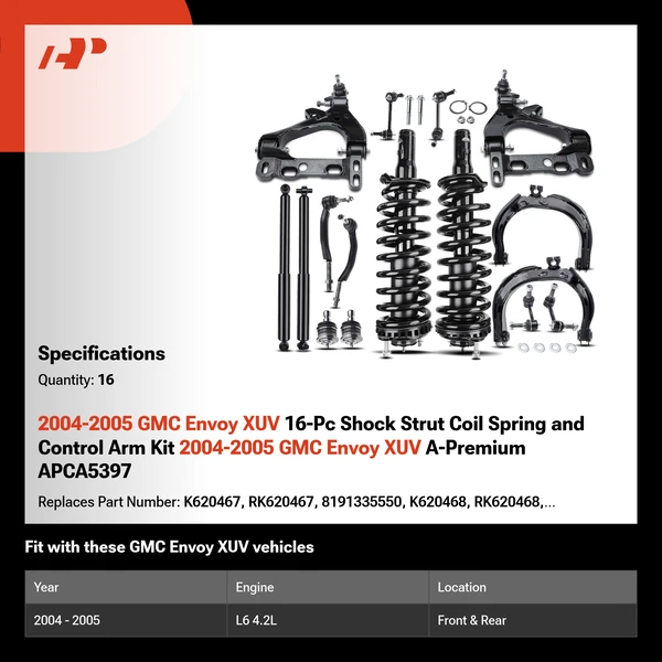 2004-2005 GMC Envoy XUV 16-Pc Shock Strut Coil Spring and Control Arm Kit 2004-2005 GMC Envoy XUV A-Premium APCA5397