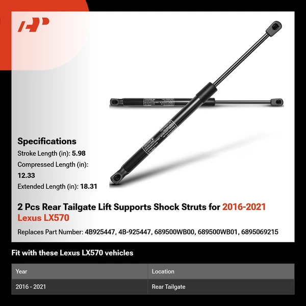 2 Pcs Rear Tailgate Lift Supports Shock Struts for 2016-2021 Lexus LX570