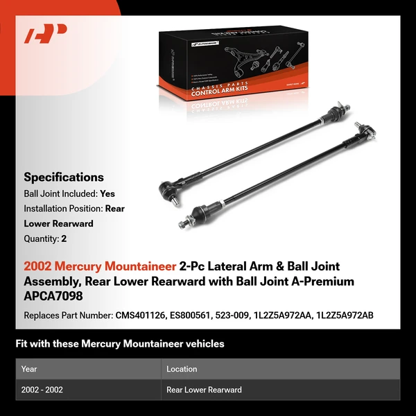 2002 Mercury Mountaineer 2-Pc Lateral Arm & Ball Joint Assembly, Rear Lower Rearward with Ball Joint A-Premium APCA7098