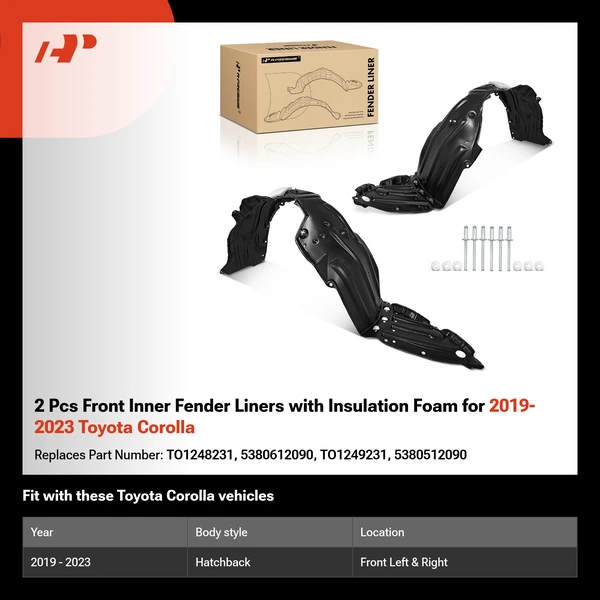 2 Pcs Front Inner Fender Liners with Insulation Foam for 2019-2023 Toyota Corolla