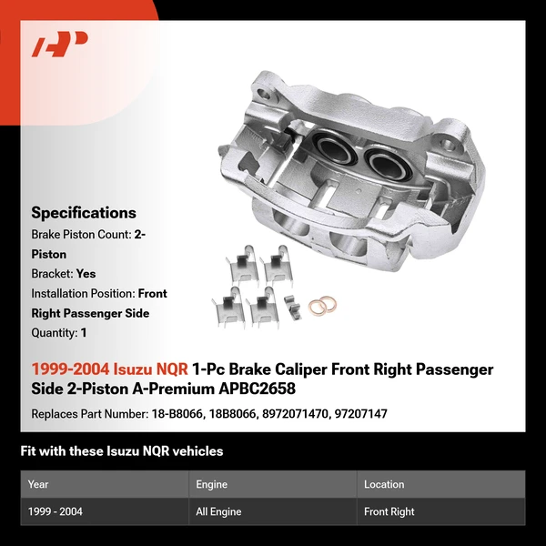 1999-2004 Isuzu NQR 1-Pc Brake Caliper Front Right Passenger Side 2-Piston A-Premium APBC2658