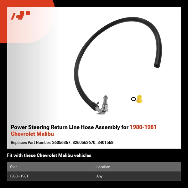Power Steering Return Line Hose Assembly for 1980-1981 Chevrolet Malibu