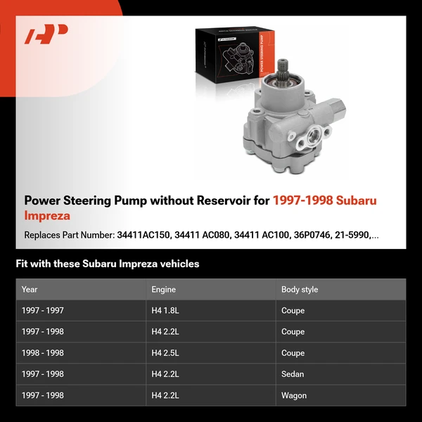 Power Steering Pump without Reservoir for 1997-1998 Subaru Impreza