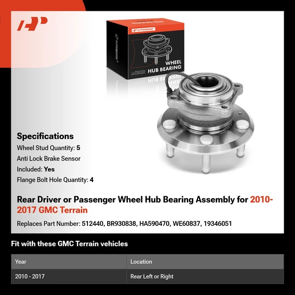 Rear Driver or Passenger Wheel Hub Bearing Assembly for 2010-2017 GMC Terrain