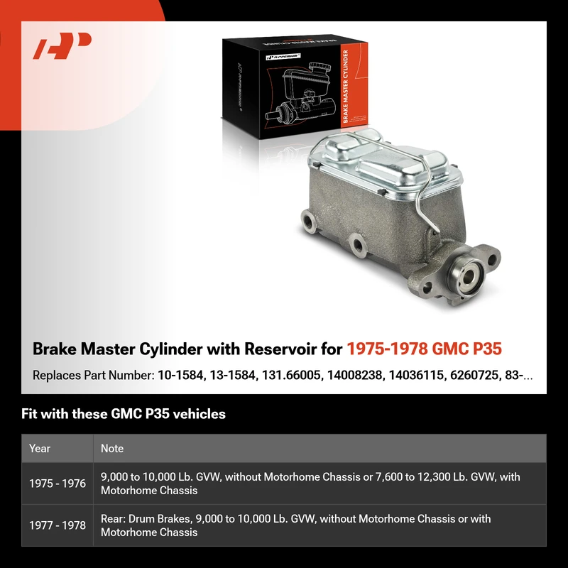 Brake Master Cylinder with Reservoir for 1975-1978 GMC P35