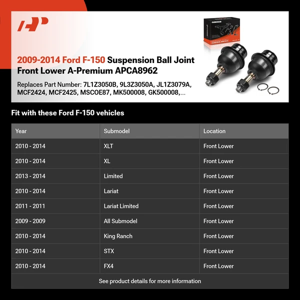 2009-2014 Ford F-150 Suspension Ball Joint Front Lower A-Premium APCA8962