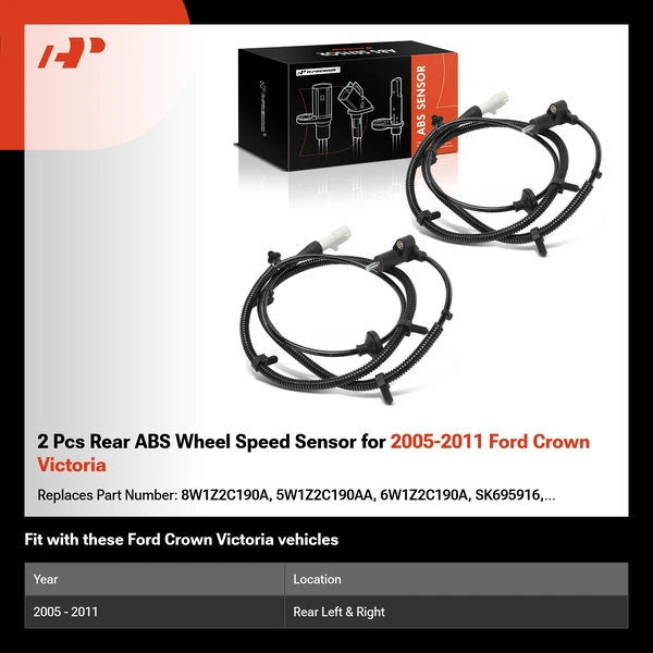 2 Pcs Rear ABS Wheel Speed Sensor for 2005-2011 Ford Crown Victoria