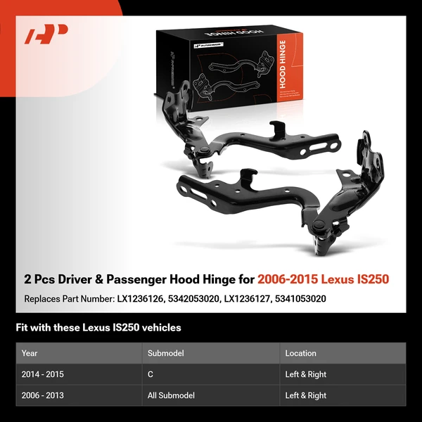 2 Pcs Driver & Passenger Hood Hinge for 2006-2015 Lexus IS250