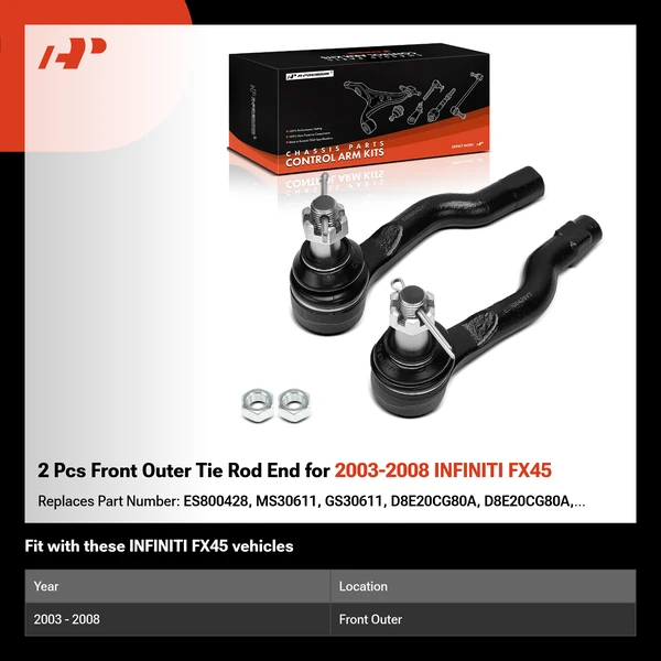 2 Pcs Front Outer Tie Rod End for 2003-2008 INFINITI FX45