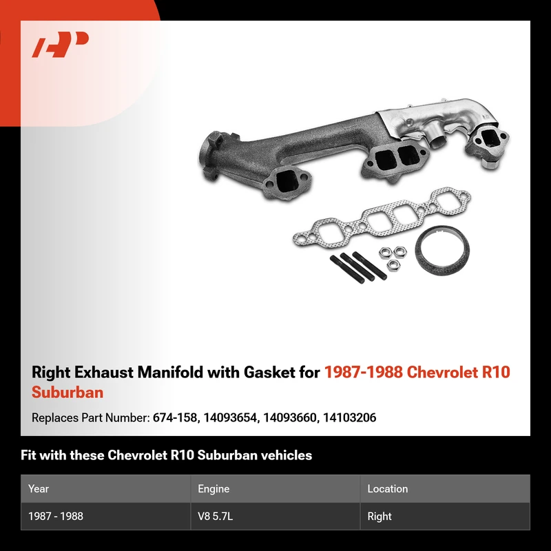 Right Exhaust Manifold with Gasket for 1987-1988 Chevrolet R10 Suburban
