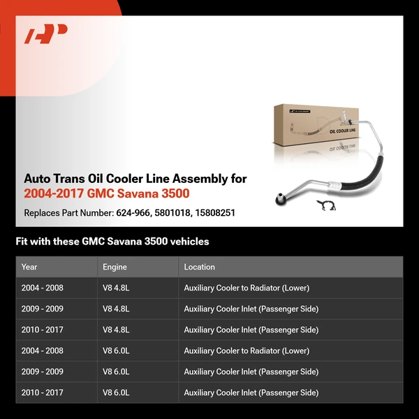 Auto Trans Oil Cooler Line Assembly for 2004-2017 GMC Savana 3500