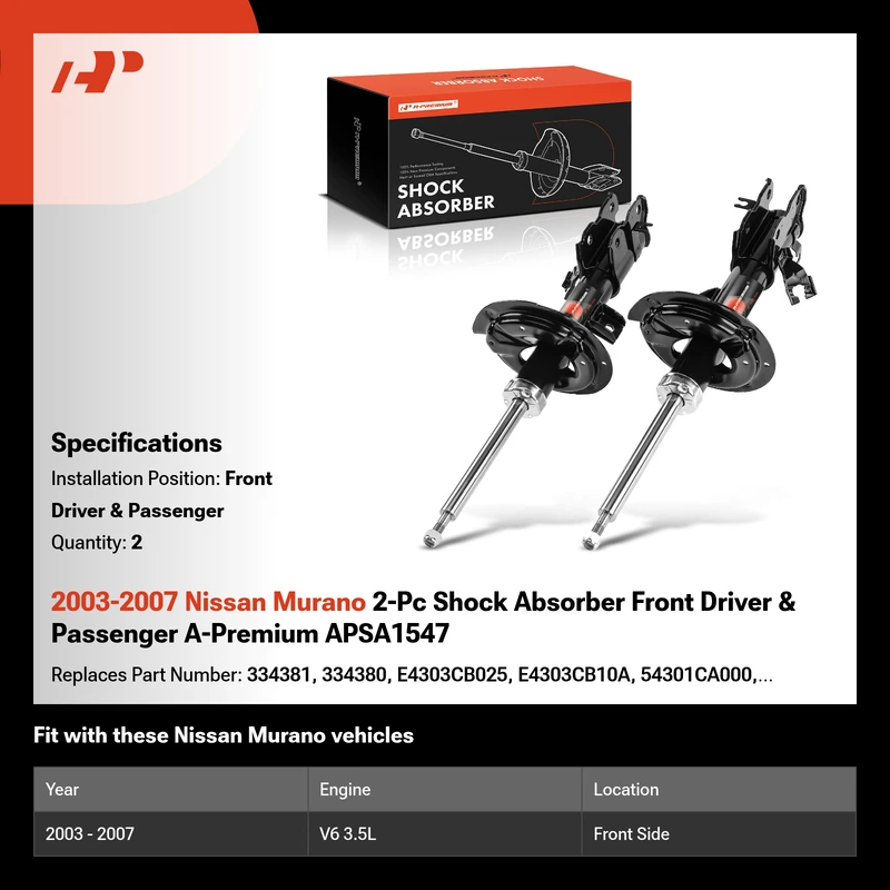 2003-2007 Nissan Murano 2-Pc Shock Absorber Front Driver & Passenger A-Premium APSA1547