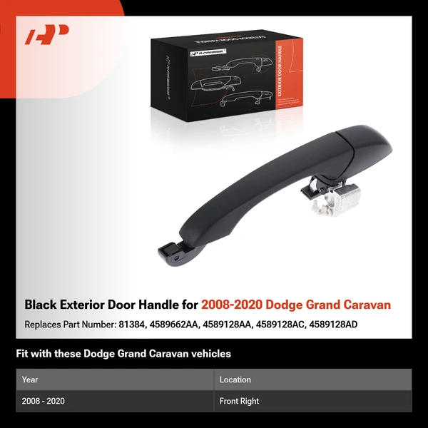 Black Exterior Door Handle for 2008-2020 Dodge Grand Caravan