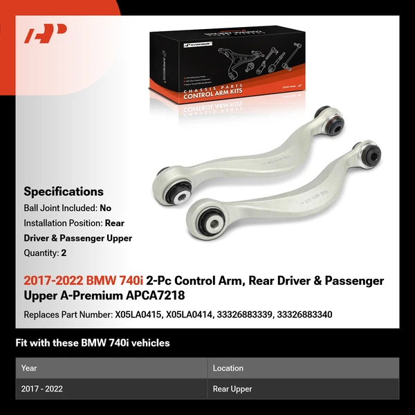 2017-2022 BMW 740i 2-Pc Control Arm, Rear Driver & Passenger Upper A-Premium APCA7218