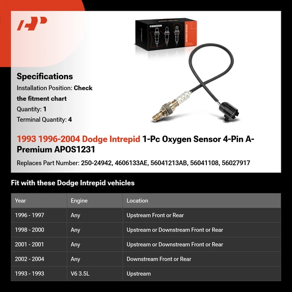 1993 1996-2004 Dodge Intrepid 1-Pc Oxygen Sensor 4-Pin A-Premium APOS1231