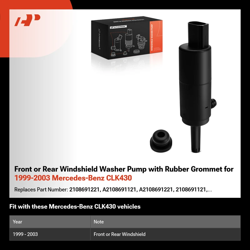 Front or Rear Windshield Washer Pump with Rubber Grommet for 1999-2003 Mercedes-Benz CLK430