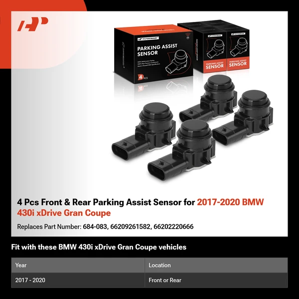 4 Pcs Front & Rear Parking Assist Sensor for 2017-2020 BMW 430i xDrive Gran Coupe