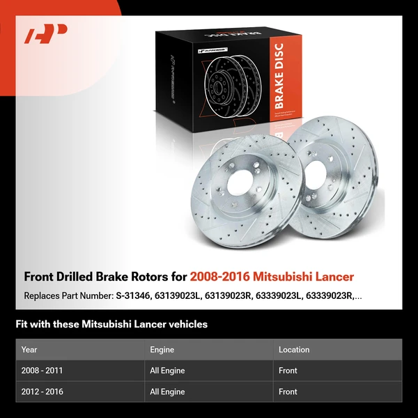 Front Drilled Brake Rotors for 2008-2016 Mitsubishi Lancer