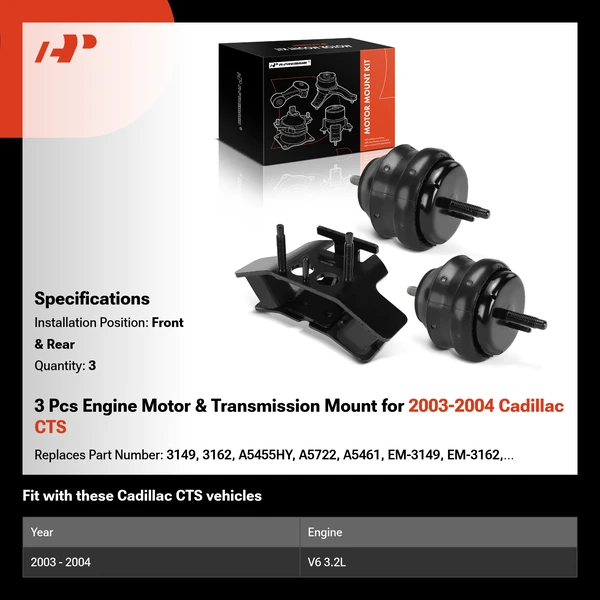 3 Pcs Engine Motor & Transmission Mount for 2003-2004 Cadillac CTS