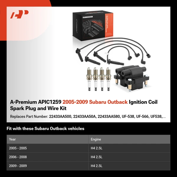 A-Premium APIC1259 2005-2009 Subaru Outback Ignition Coil Spark Plug and Wire Kit