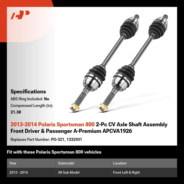 2013-2014 Polaris Sportsman 800 2-Pc CV Axle Shaft Assembly Front Driver & Passenger A-Premium APCVA1926