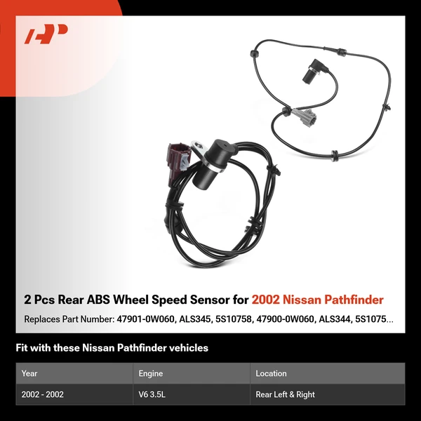 2 Pcs Rear ABS Wheel Speed Sensor for 2002 Nissan Pathfinder