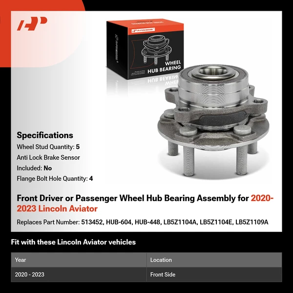 Front Driver or Passenger Wheel Hub Bearing Assembly for 2020-2023 Lincoln Aviator