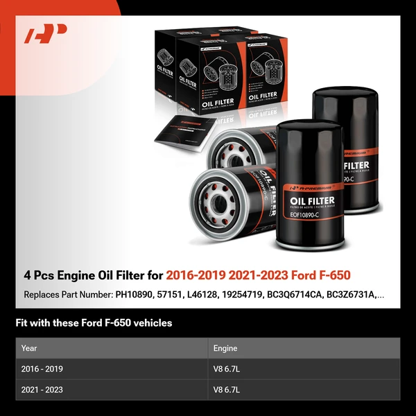 4 Pcs Engine Oil Filter for 2016-2019 2021-2023 Ford F-650