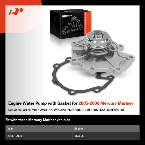 Engine Water Pump with Gasket for 2005-2006 Mercury Mariner