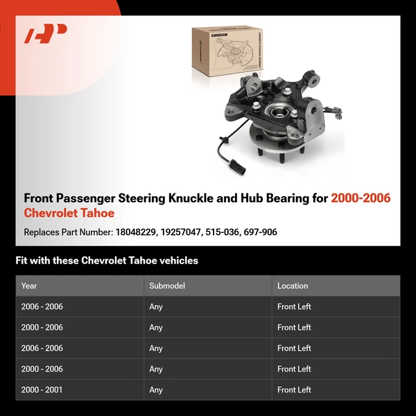 Front Passenger Steering Knuckle and Hub Bearing for 2000-2006 Chevrolet Tahoe