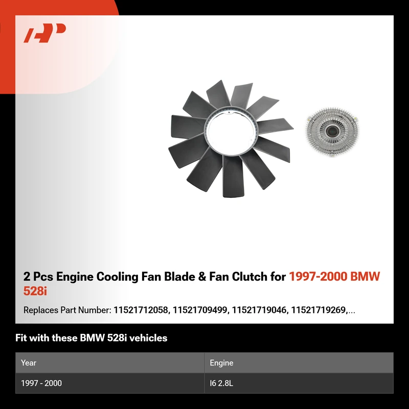 2 Pcs Engine Cooling Fan Blade & Fan Clutch for 1997-2000 BMW 528i