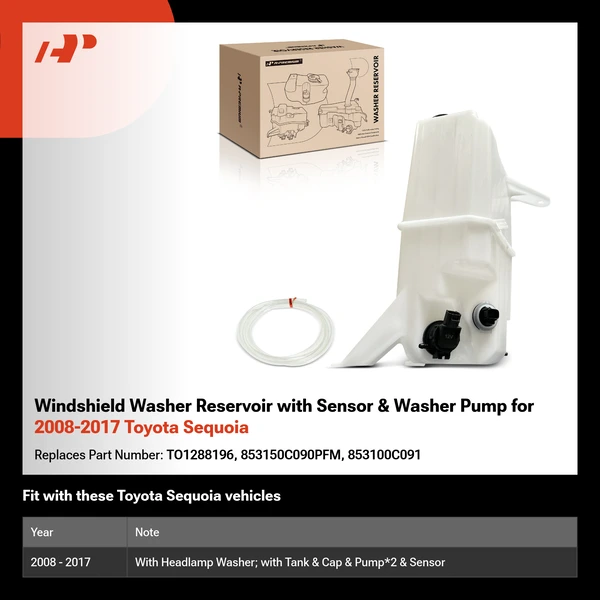 Windshield Washer Reservoir with Sensor & Washer Pump for 2008-2017 Toyota Sequoia