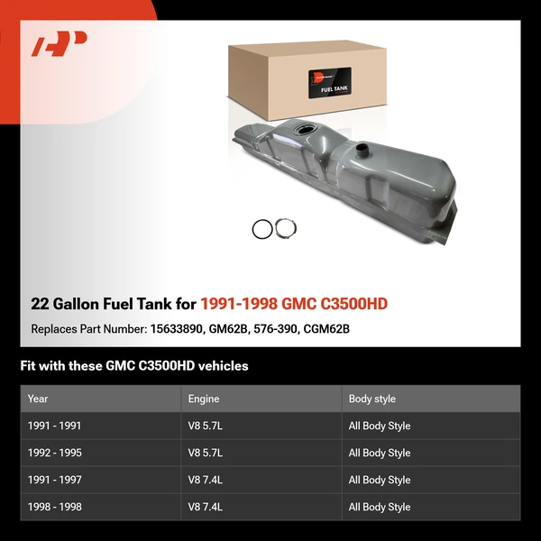 22 Gallon Fuel Tank for 1991-1998 GMC C3500HD