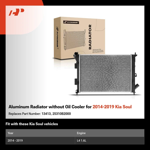 Aluminum Radiator without Oil Cooler for 2014-2019 Kia Soul