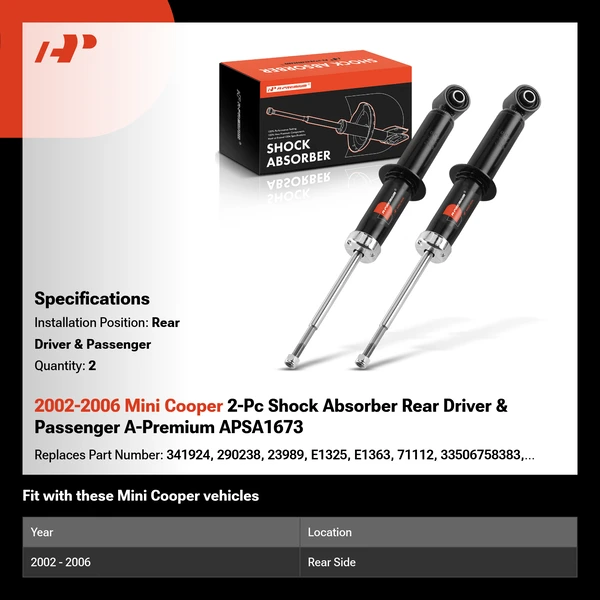 2002-2006 Mini Cooper 2-Pc Shock Absorber Rear Driver & Passenger A-Premium APSA1673