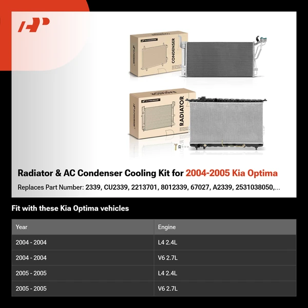 Radiator & AC Condenser Cooling Kit for 2004-2005 Kia Optima