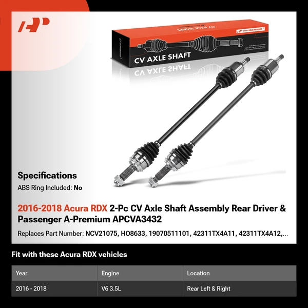 2016-2018 Acura RDX 2-Pc CV Axle Shaft Assembly Rear Driver & Passenger A-Premium APCVA3432