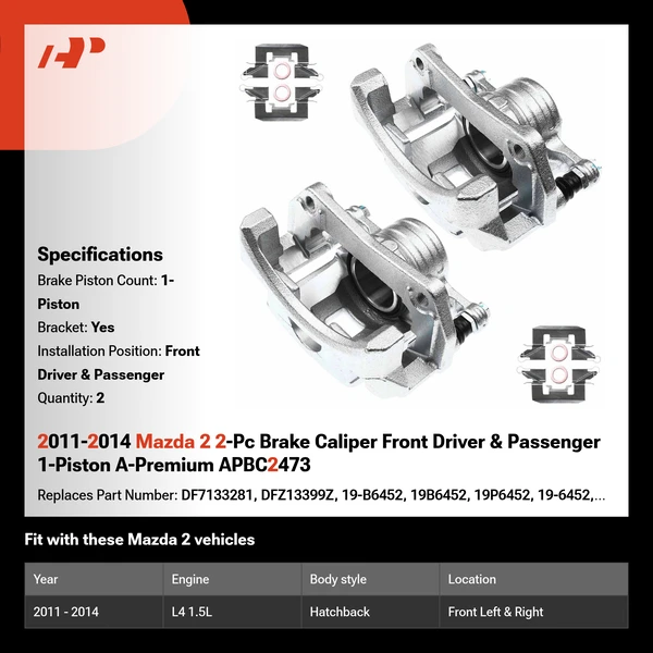 2011-2014 Mazda 2 2-Pc Brake Caliper Front Driver & Passenger 1-Piston A-Premium APBC2473