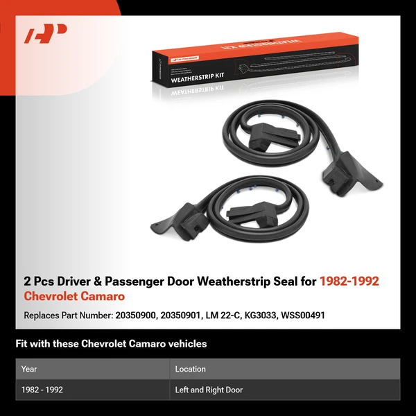 2 Pcs Driver & Passenger Door Weatherstrip Seal for 1982-1992 Chevrolet Camaro