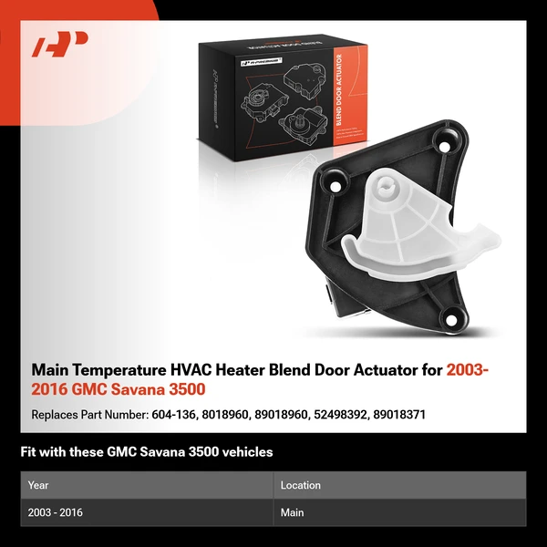 Main Temperature HVAC Heater Blend Door Actuator for 2003-2016 GMC Savana 3500