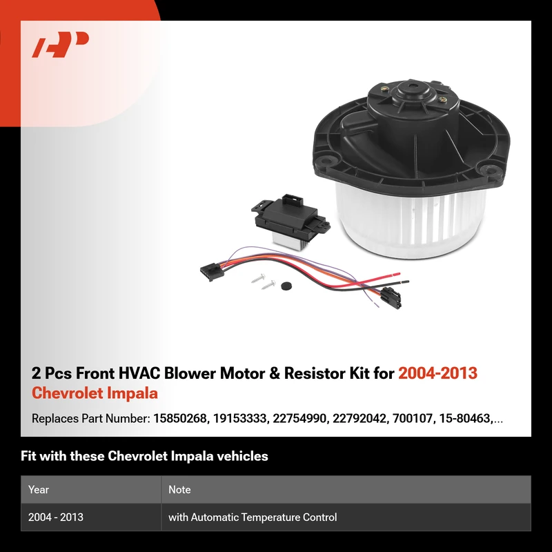 2 Pcs Front HVAC Blower Motor & Resistor Kit for 2004-2013 Chevrolet Impala