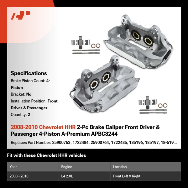 2008-2010 Chevrolet HHR 2-Pc Brake Caliper Front Driver & Passenger 4-Piston A-Premium APBC3244