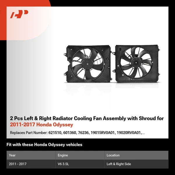 2 Pcs Left & Right Radiator Cooling Fan Assembly with Shroud for 2011-2017 Honda Odyssey