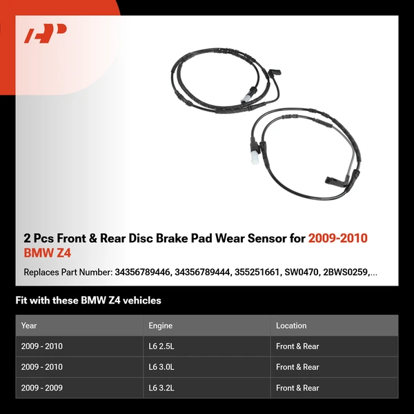 2 Pcs Front & Rear Disc Brake Pad Wear Sensor for 2009-2010 BMW Z4