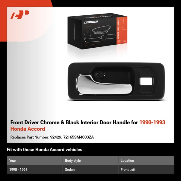 Front Driver Chrome & Black Interior Door Handle for 1990-1993 Honda Accord