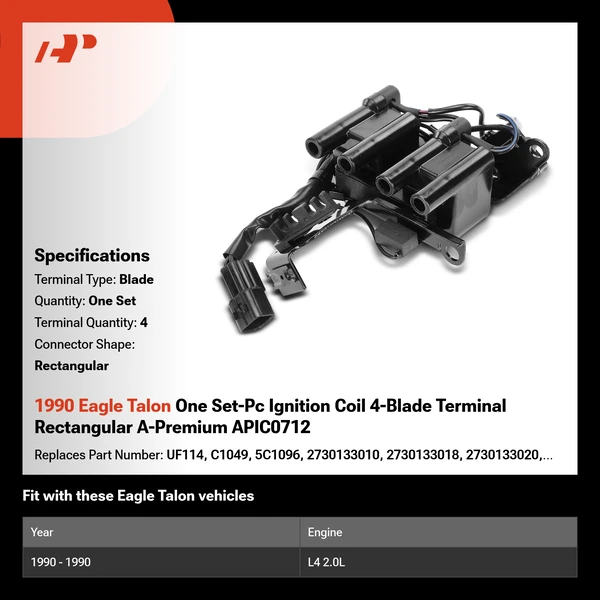 1990 Eagle Talon One Set-Pc Ignition Coil 4-Blade Terminal Rectangular A-Premium APIC0712